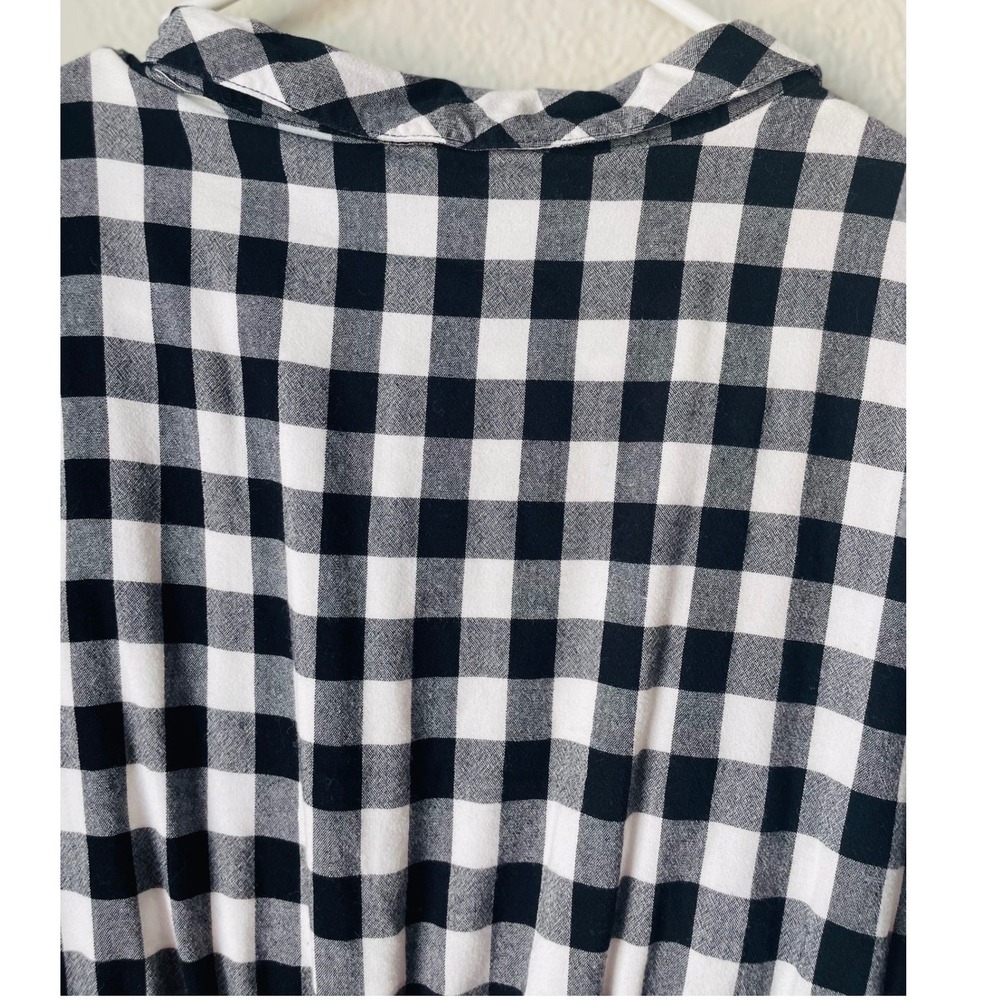Downeast Black White Gingham Plaid Babydoll Dress Ruffle Sleeve Pockets Size L - Picture 8 of 16